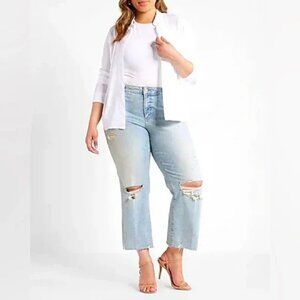 New Express Mid Rise Light Wash Ripped 90s Ankle Boot Jeans P1304
